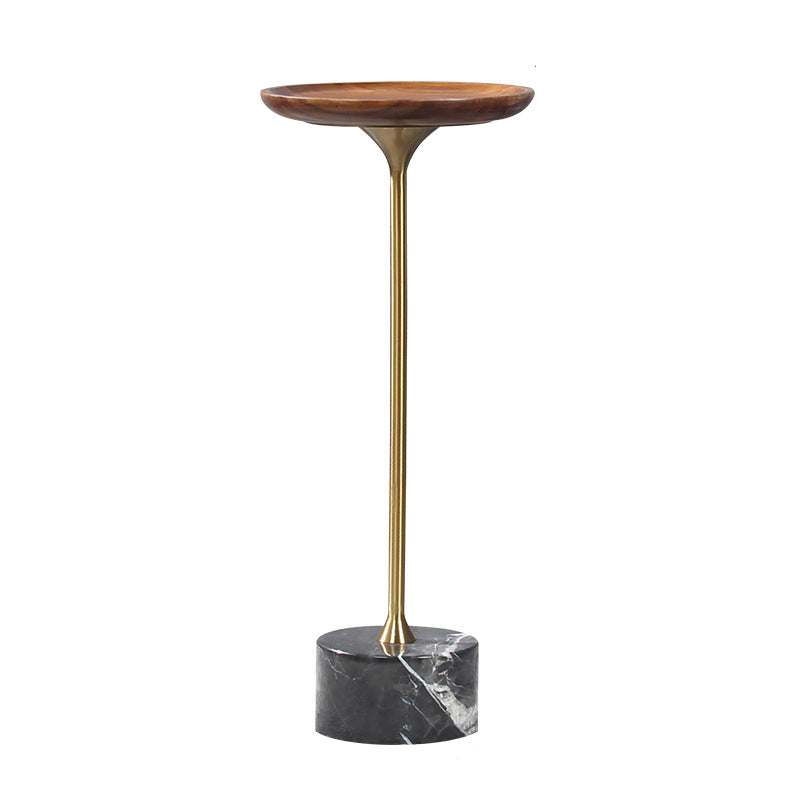Pedestal Design Cocktail Table Brown Wood Top Marble Pedestal Coffee Table 12"L x 12"W x 27.5"H Black Round Clearhalo 'Coffee & Accent Tables' 'End & Side Tables' 'end_side_table' 'end_side_tables' 'furn' 'furn_end_side_tables' 'Furniture' 'furniture_end_side_table' 'Living Room Furniture' 5045844