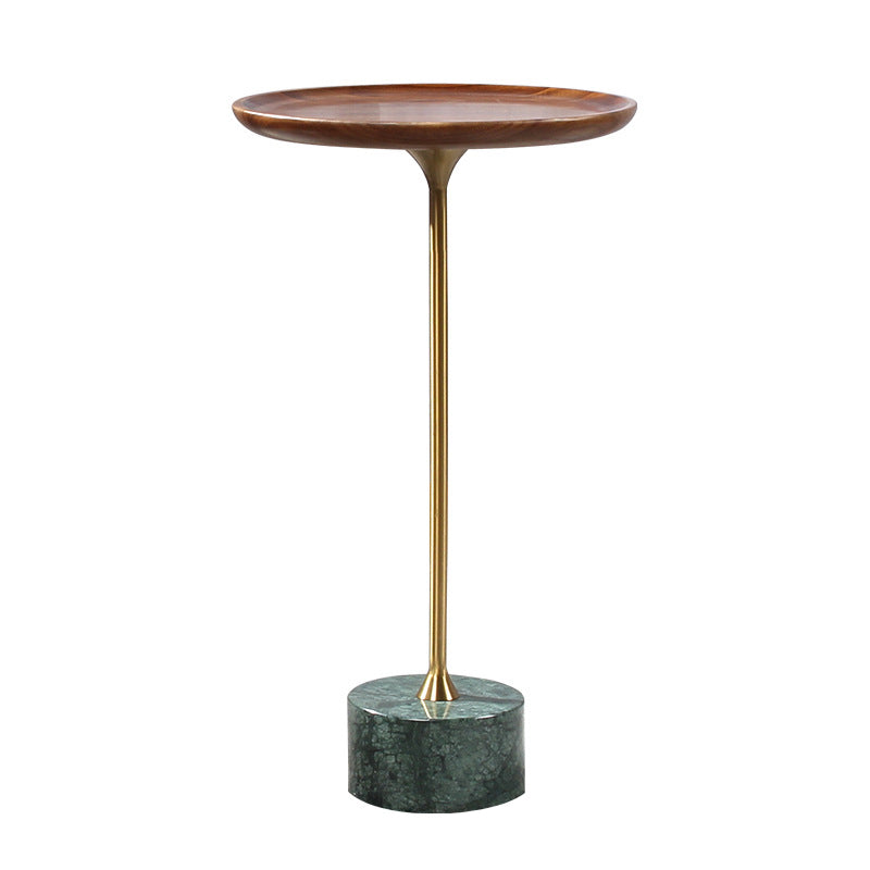 Pedestal Design Cocktail Table Brown Wood Top Marble Pedestal Coffee Table 15.7"L x 15.7"W x 27.6"H Green Round Clearhalo 'Coffee & Accent Tables' 'End & Side Tables' 'end_side_table' 'end_side_tables' 'furn' 'furn_end_side_tables' 'Furniture' 'furniture_end_side_table' 'Living Room Furniture' 5045850