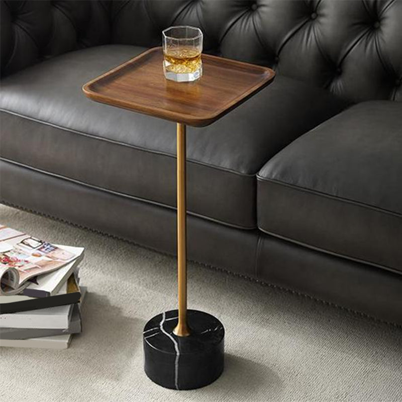 Pedestal Design Cocktail Table Brown Wood Top Marble Pedestal Coffee Table Clearhalo 'Coffee & Accent Tables' 'End & Side Tables' 'end_side_table' 'end_side_tables' 'furn' 'furn_end_side_tables' 'Furniture' 'furniture_end_side_table' 'Living Room Furniture' 5045854