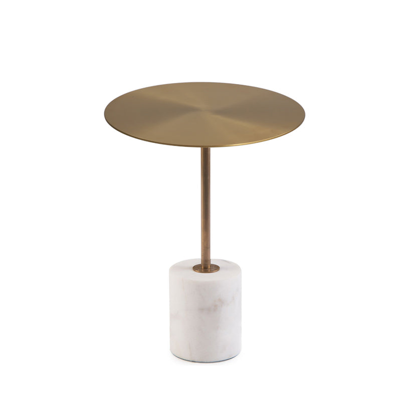 Marble Pedestal End Table Metal Black/ Gold Round Side End Table 16"L x 16"W x 23"H White-Gold Clearhalo 'Coffee & Accent Tables' 'End & Side Tables' 'end_side_table' 'end_side_tables' 'furn' 'furn_end_side_tables' 'Furniture' 'furniture_end_side_table' 'Living Room Furniture' 5045899