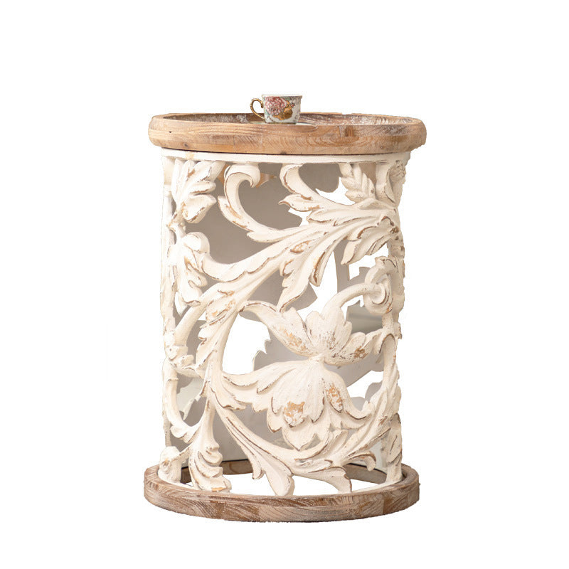 Black/wood/yellow Solid Wood Round Coffee Table with Frame Base Cocktail Table 16.5"L x 16.5"W x 23"H Wood Clearhalo 'Coffee & Accent Tables' 'End & Side Tables' 'end_side_table' 'end_side_tables' 'furn' 'furn_end_side_tables' 'Furniture' 'furniture_end_side_table' 'Living Room Furniture' 5045945