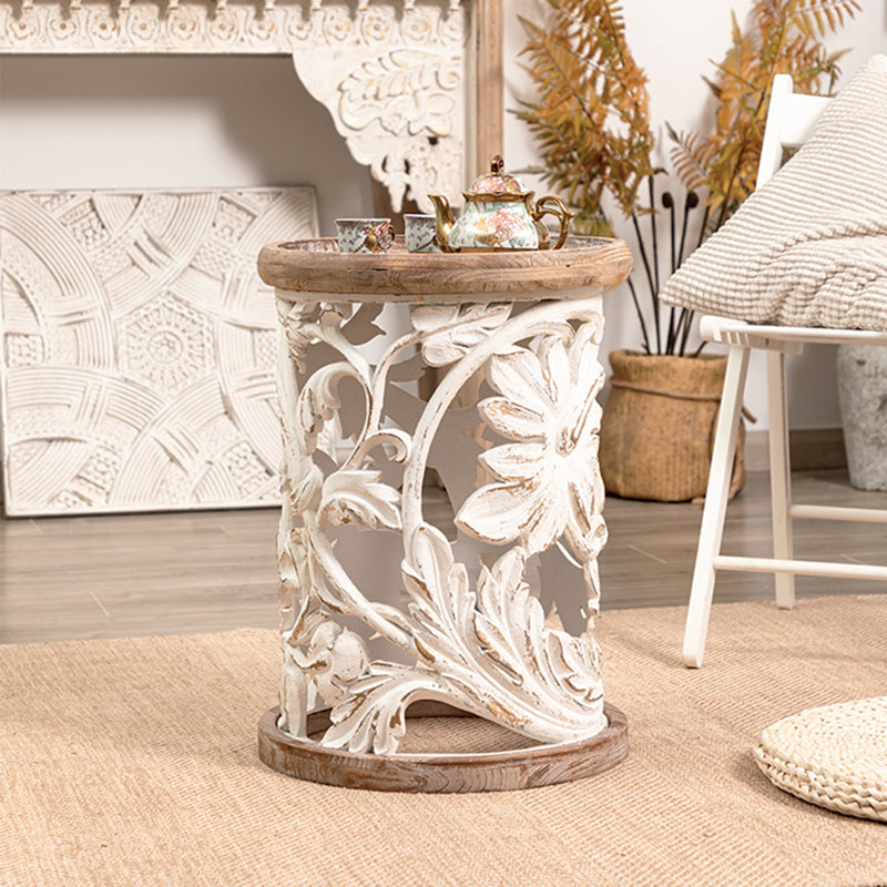 Black/wood/yellow Solid Wood Round Coffee Table with Frame Base Cocktail Table Clearhalo 'Coffee & Accent Tables' 'End & Side Tables' 'end_side_table' 'end_side_tables' 'furn' 'furn_end_side_tables' 'Furniture' 'furniture_end_side_table' 'Living Room Furniture' 5045947