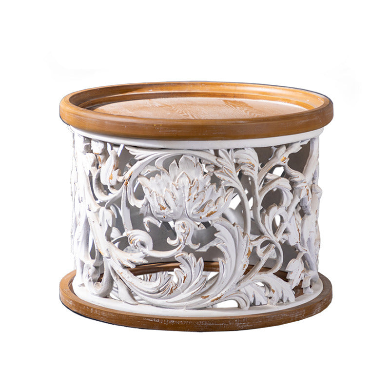 Black/wood/yellow Solid Wood Round Coffee Table with Frame Base Cocktail Table 25"L x 25"W x 18"H Yellow Clearhalo 'Coffee & Accent Tables' 'End & Side Tables' 'end_side_table' 'end_side_tables' 'furn' 'furn_end_side_tables' 'Furniture' 'furniture_end_side_table' 'Living Room Furniture' 5045950