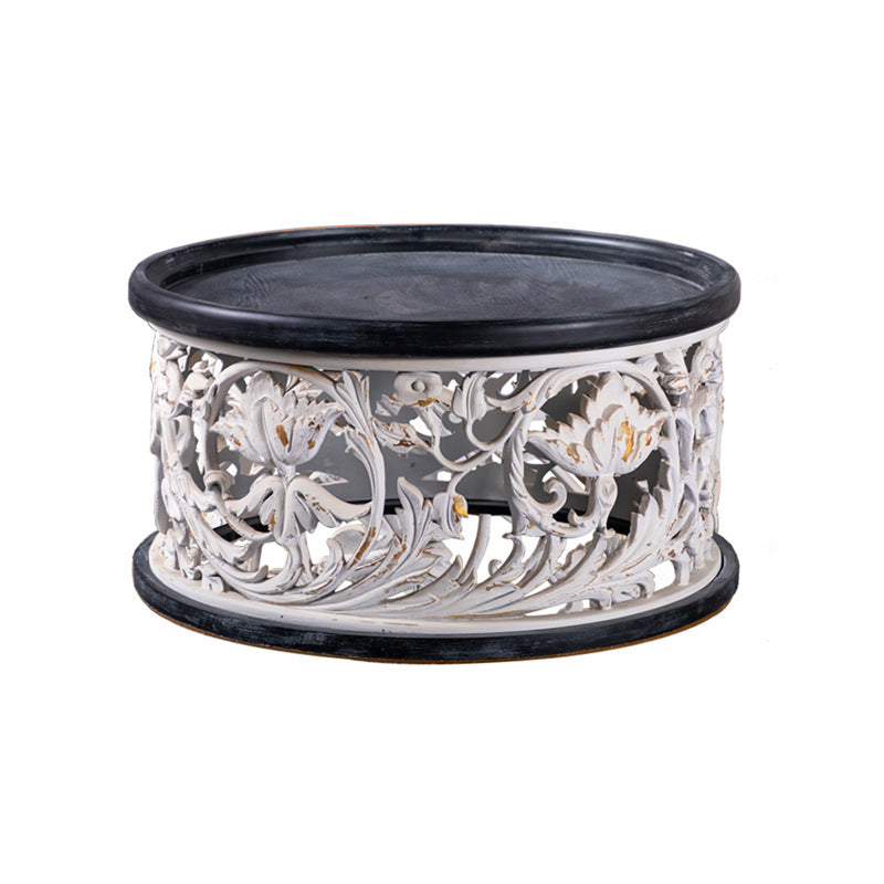 Black/wood/yellow Solid Wood Round Coffee Table with Frame Base Cocktail Table 31.5"L x 31.5"W x 16"H Black Clearhalo 'Coffee & Accent Tables' 'End & Side Tables' 'end_side_table' 'end_side_tables' 'furn' 'furn_end_side_tables' 'Furniture' 'furniture_end_side_table' 'Living Room Furniture' 5045956