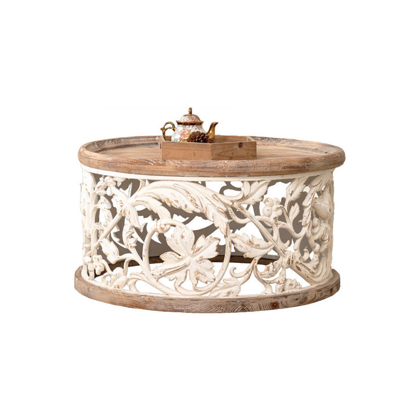 Black/wood/yellow Solid Wood Round Coffee Table with Frame Base Cocktail Table 31.5"L x 31.5"W x 16"H Wood Clearhalo 'Coffee & Accent Tables' 'End & Side Tables' 'end_side_table' 'end_side_tables' 'furn' 'furn_end_side_tables' 'Furniture' 'furniture_end_side_table' 'Living Room Furniture' 5045957