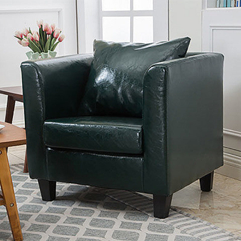 Arm Chair 28.3" L x25.5" W x25.9" H Solid Wood Frame Chair for Living Room Blackish Green Faux Leather Clearhalo 'Accent Chairs' 'accent_chairs' 'Chairs & Seating' 'furn' 'furn_accent_chairs' 'Furniture' 'furniture_accent_chairs' 'Living Room Furniture' 5046017