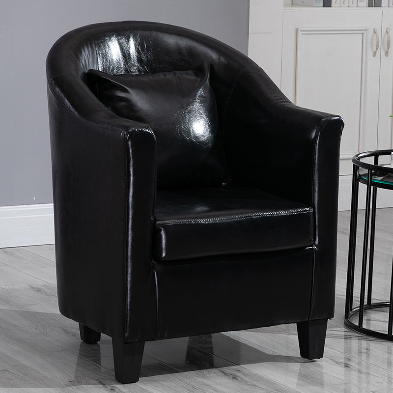 Armchair Chair 26.3" L x25.5" W x35.4" H Chair with Basic Four Legs Black Genuine Leather Clearhalo 'Accent Chairs' 'accent_chairs' 'Chairs & Seating' 'Furniture' 'furniture_accent_chairs' 'Living Room Furniture' 5046111