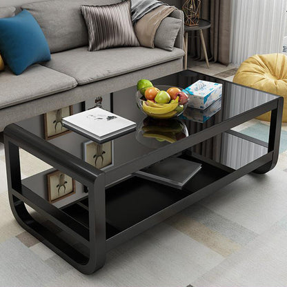Sled Coffee Table with Shelf Rectangular 1 Single Coffee Table Black Black Clearhalo 'Coffee & Accent Tables' 'Coffee Tables' 'coffee_tables' 'furn' 'furn_coffee_tables' 'Furniture' 'furniture_coffee_tables' 'Living Room Furniture' 5046252