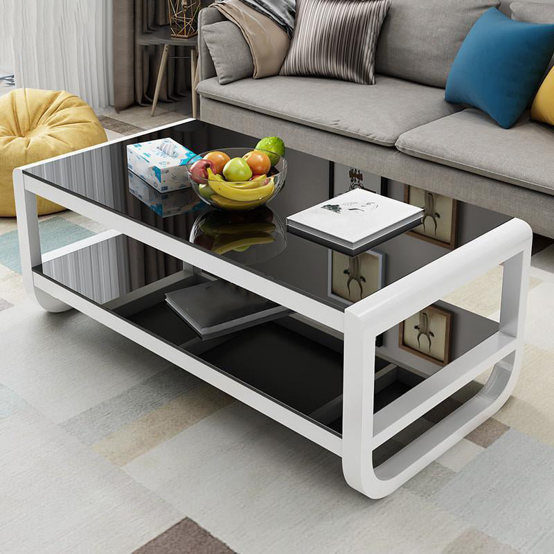 Sled Coffee Table with Shelf Rectangular 1 Single Coffee Table White Black Clearhalo 'Coffee & Accent Tables' 'Coffee Tables' 'coffee_tables' 'furn' 'furn_coffee_tables' 'Furniture' 'furniture_coffee_tables' 'Living Room Furniture' 5046253