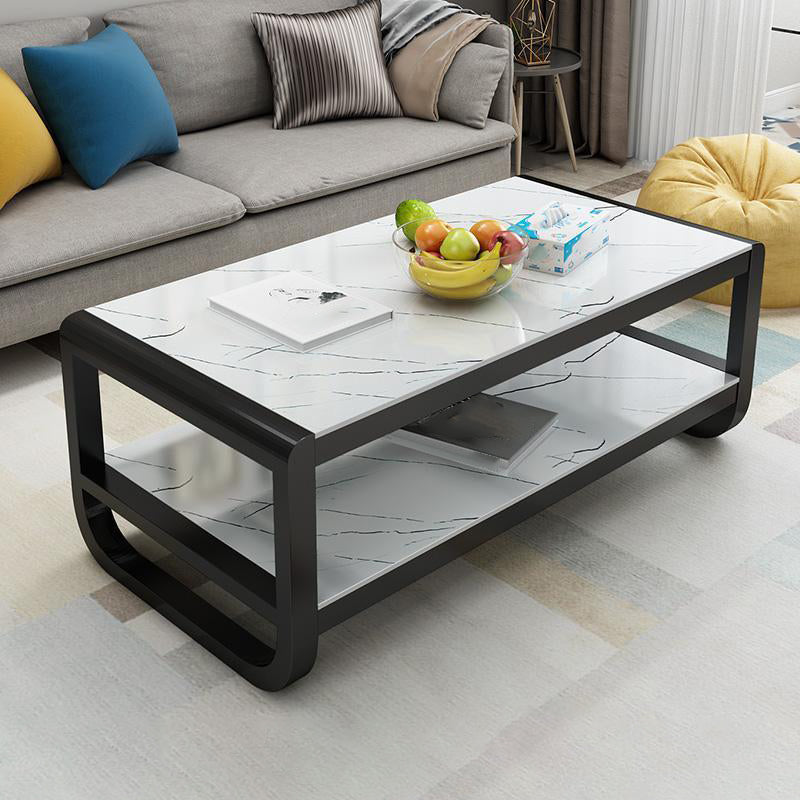 Sled Coffee Table with Shelf Rectangular 1 Single Coffee Table Black White Black Clearhalo 'Coffee & Accent Tables' 'Coffee Tables' 'coffee_tables' 'furn' 'furn_coffee_tables' 'Furniture' 'furniture_coffee_tables' 'Living Room Furniture' 5046258