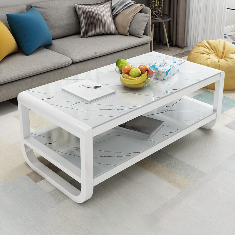 Sled Coffee Table with Shelf Rectangular 1 Single Coffee Table White White Black Clearhalo 'Coffee & Accent Tables' 'Coffee Tables' 'coffee_tables' 'furn' 'furn_coffee_tables' 'Furniture' 'furniture_coffee_tables' 'Living Room Furniture' 5046259