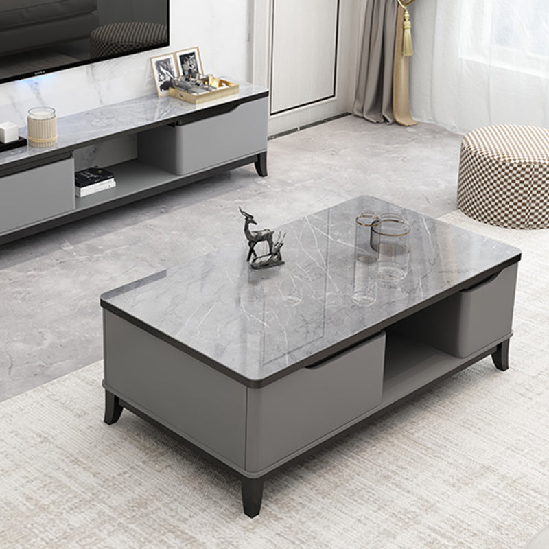 17.7 " Tall Contemporary Wood 4 Legs Glass/slate Rectangular Top Coffee Table with Drawers Grey Stone Clearhalo 'Coffee & Accent Tables' 'Coffee Tables' 'coffee_tables' 'furn' 'furn_coffee_tables' 'Furniture' 'furniture_coffee_tables' 'Living Room Furniture' 5046278