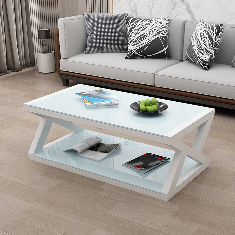 Trestle 1 Single Coffee Table with Storage Metal and Glass Cocktail Table Clearhalo 'Coffee & Accent Tables' 'Coffee Tables' 'coffee_tables' 'Furniture' 'furniture_coffee_tables' 'Living Room Furniture' 5046285
