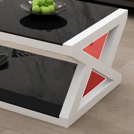 Trestle 1 Single Coffee Table with Storage Metal and Glass Cocktail Table Clearhalo 'Coffee & Accent Tables' 'Coffee Tables' 'coffee_tables' 'Furniture' 'furniture_coffee_tables' 'Living Room Furniture' 5046290