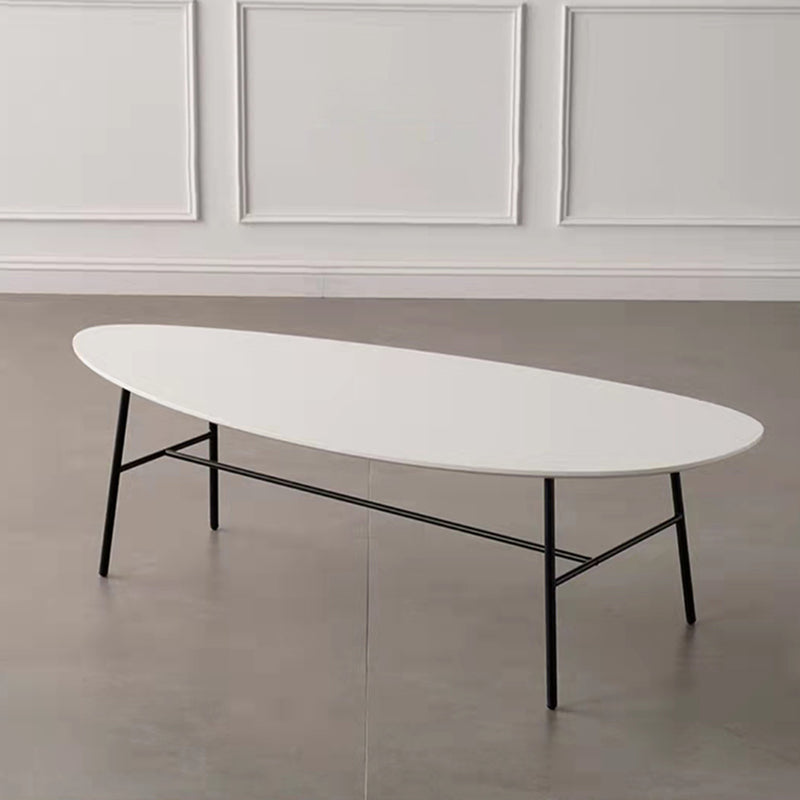 Modern Metal 3 Legs / Trestle Base Triangle / Oval Wood Top Coffee Table Clearhalo 'Coffee & Accent Tables' 'Coffee Tables' 'coffee_tables' 'furn' 'furn_coffee_tables' 'Furniture' 'furniture_coffee_tables' 'Living Room Furniture' 5046298