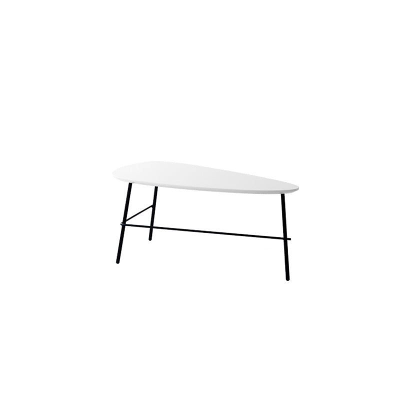 Modern Metal 3 Legs / Trestle Base Triangle / Oval Wood Top Coffee Table 37"L x 20"W x 16"H White Clearhalo 'Coffee & Accent Tables' 'Coffee Tables' 'coffee_tables' 'furn' 'furn_coffee_tables' 'Furniture' 'furniture_coffee_tables' 'Living Room Furniture' 5046300