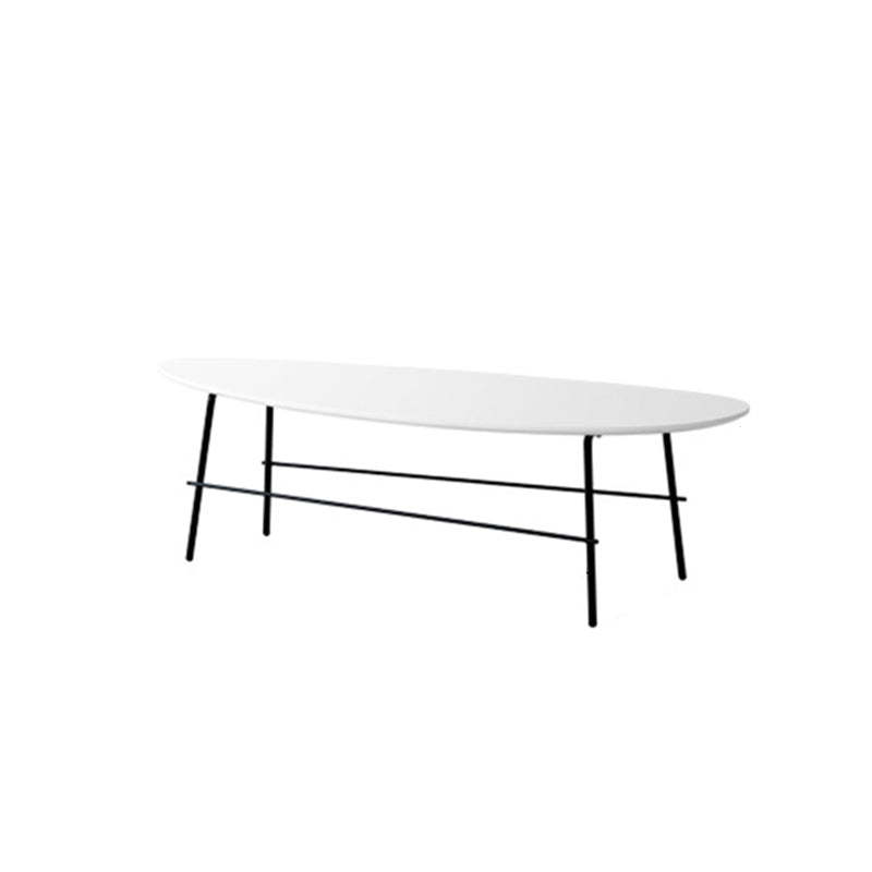 Modern Metal 3 Legs / Trestle Base Triangle / Oval Wood Top Coffee Table 51"L x 22.5"W x 16"H White Clearhalo 'Coffee & Accent Tables' 'Coffee Tables' 'coffee_tables' 'furn' 'furn_coffee_tables' 'Furniture' 'furniture_coffee_tables' 'Living Room Furniture' 5046304