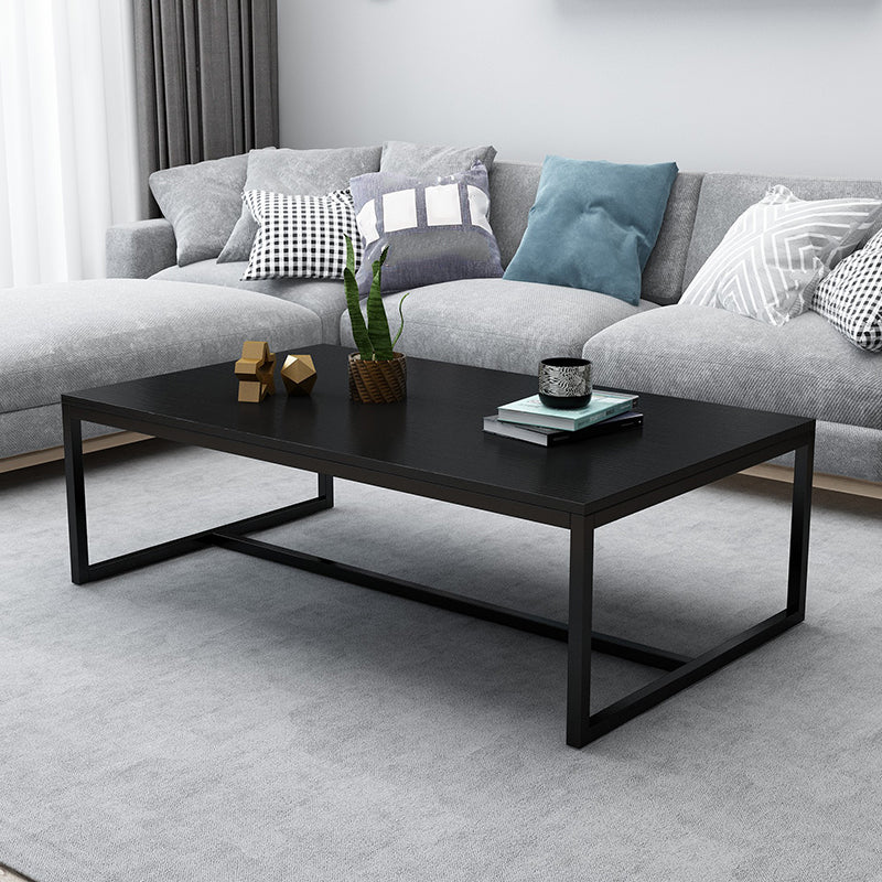 17.7" Tall Modern Steel Trestle Base Rectangular Wood Top Coffee Table Black Black Clearhalo 'Coffee & Accent Tables' 'Coffee Tables' 'coffee_tables' 'furn' 'furn_coffee_tables' 'Furniture' 'furniture_coffee_tables' 'Living Room Furniture' 5046335