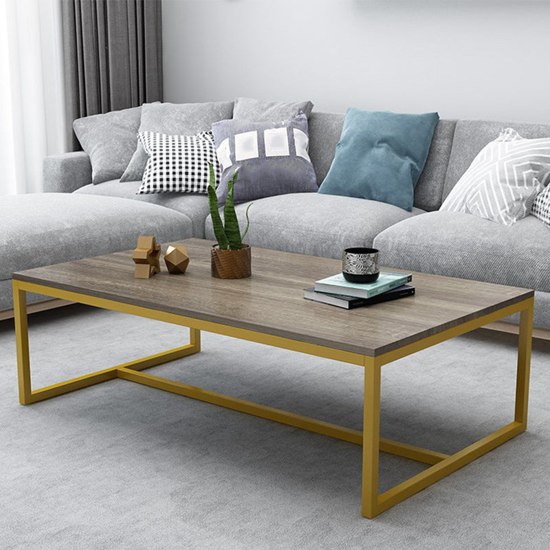 17.7" Tall Modern Steel Trestle Base Rectangular Wood Top Coffee Table Gold Walnut Clearhalo 'Coffee & Accent Tables' 'Coffee Tables' 'coffee_tables' 'furn' 'furn_coffee_tables' 'Furniture' 'furniture_coffee_tables' 'Living Room Furniture' 5046344