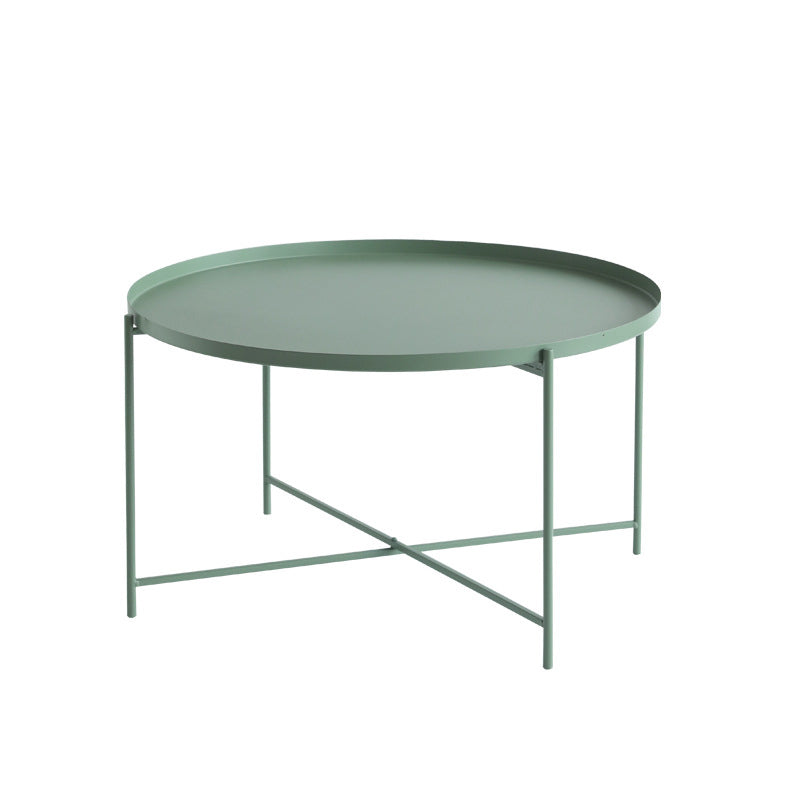 Modern Cross Legs Ironcraft Round Top Coffee Table/Nesting Tables 29.5"L x 29.5"W x 16.5"H Green Clearhalo 'Coffee & Accent Tables' 'Coffee Tables' 'coffee_tables' 'furn' 'furn_coffee_tables' 'Furniture' 'furniture_coffee_tables' 'Living Room Furniture' 5046359