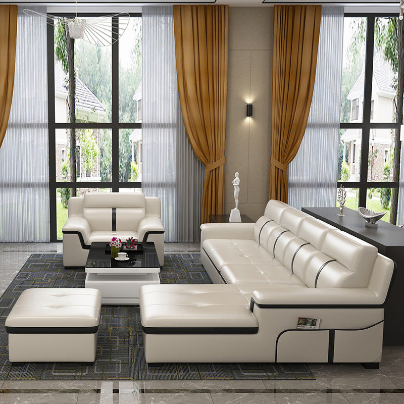 Gorgeous Style Seating White Black Sofa with Pillow Back Sofa Clearhalo 'furn' 'furn_sectionals' 'Furniture' 'furniture_sectionals' 'Living Room Furniture' 'Sectionals' 5046386