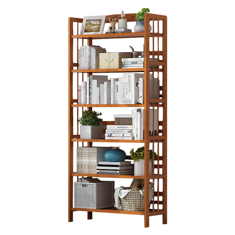 Contemporary Manufactured Wood Etagere Bookshelf Vertical Open Bookcase 27.6"L x 9.8"W x 66.9"H Tan Clearhalo 'Bookcases' 'furn' 'furn_bookcases' 'Furniture' 'furniture_bookcases' 'Office Furniture' 5047569