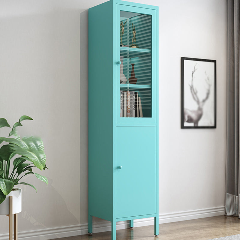 Scandinavian Style Bookcase with Door Shelf Bookcase for Study Room and Office 15.7"L x 13.8"W x 70.9"H Blue 2 Clearhalo 'Bookcases' 'furn' 'furn_bookcases' 'Furniture' 'furniture_bookcases' 'Office Furniture' 5047729
