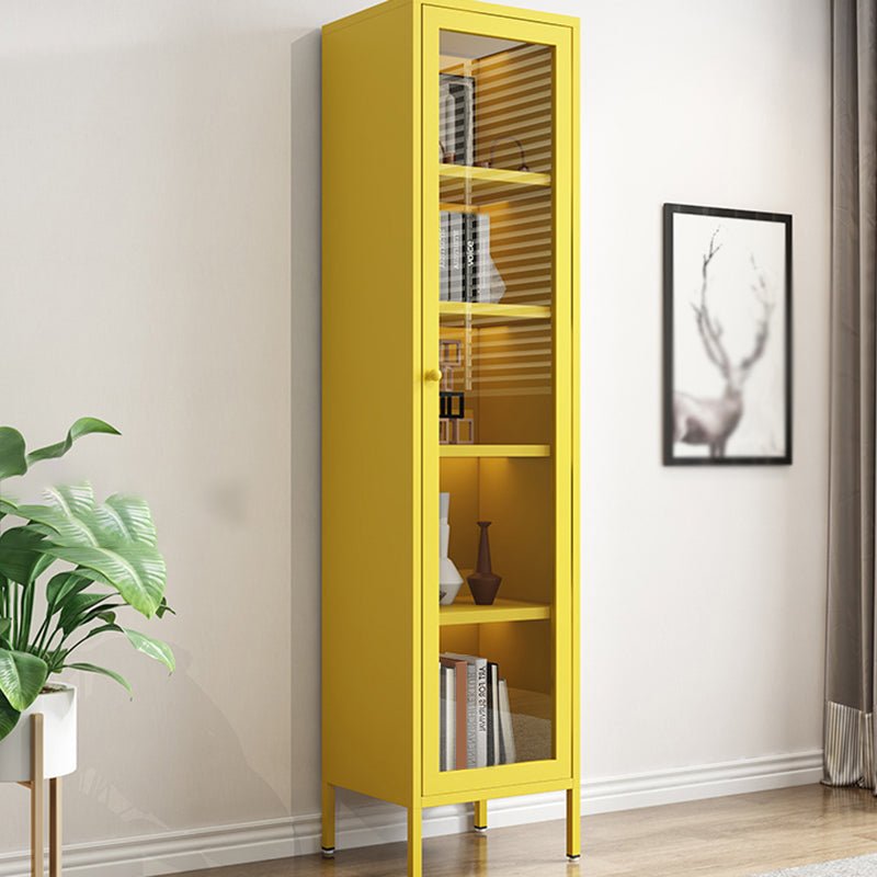 Scandinavian Style Bookcase with Door Shelf Bookcase for Study Room and Office 15.7"L x 13.8"W x 70.9"H Yellow 1 Clearhalo 'Bookcases' 'furn' 'furn_bookcases' 'Furniture' 'furniture_bookcases' 'Office Furniture' 5047734