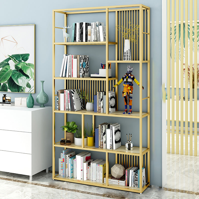 Open Back Shelf Bookcase Glam Style Bookcase for Office and Study Room 31.5"L x 11.8"W x 70.9"H Gold Clearhalo 'Bookcases' 'furn' 'furn_bookcases' 'Furniture' 'furniture_bookcases' 'Office Furniture' 5047749