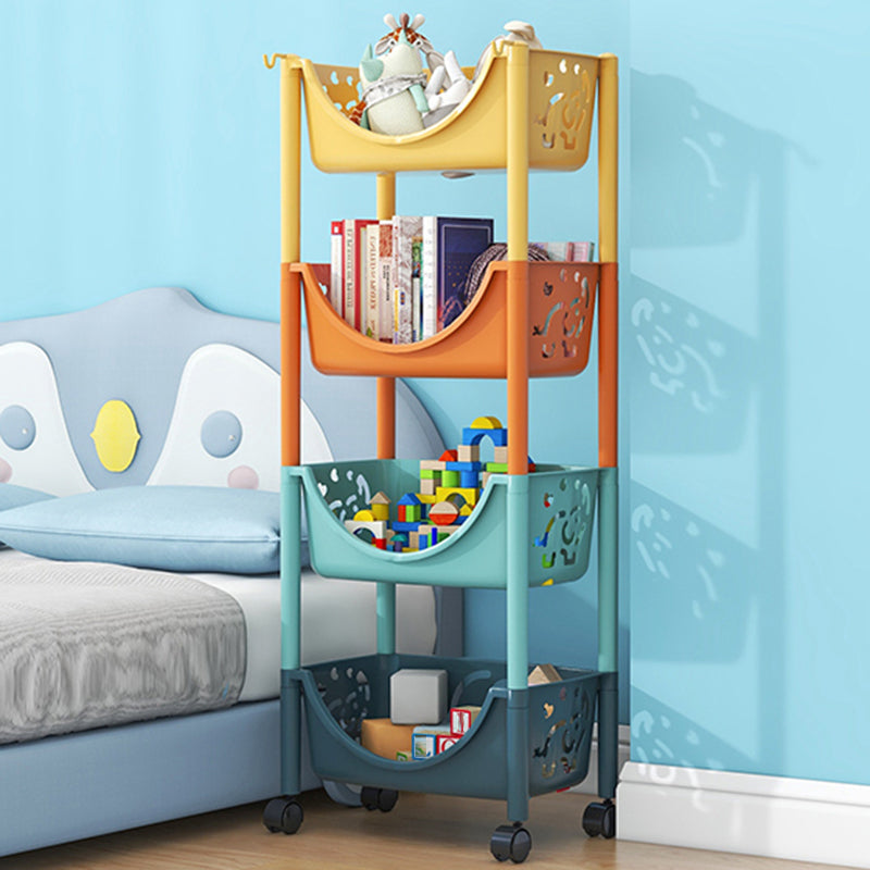 Scandinavian Style Bookcase with Casters Shelf Bookcase for Home and Office 15.4"L x 10.6"W x 40"H Multi-Color Clearhalo 'Bookcases' 'furn' 'furn_bookcases' 'Furniture' 'furniture_bookcases' 'Office Furniture' 5047769