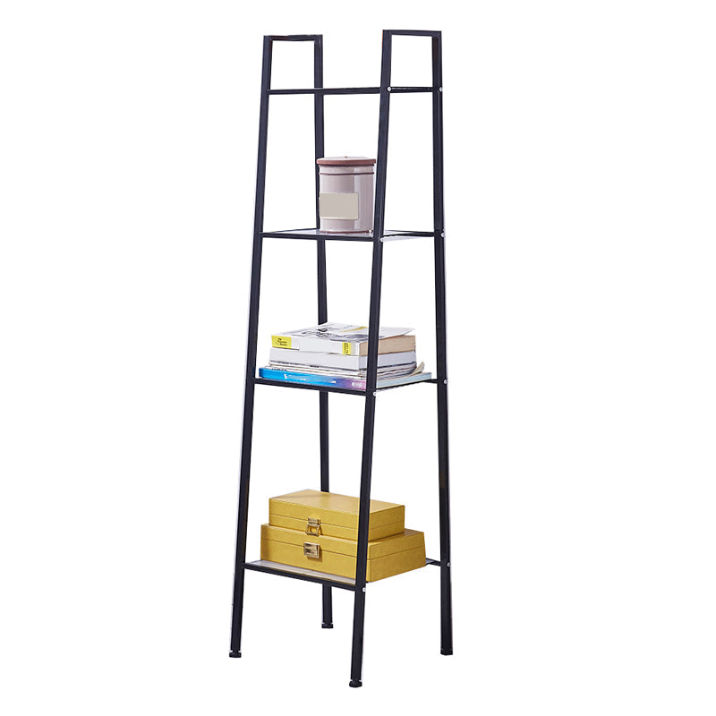 Modern Style Steel Bookshelf Ladder Open Shelf Bookcase for Home 16"L x 14"W x 59"H Black Clearhalo 'Bookcases' 'furn' 'furn_bookcases' 'Furniture' 'furniture_bookcases' 'Office Furniture' 5047807