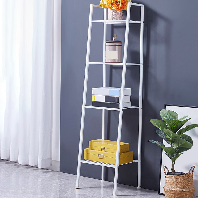 Modern Style Steel Bookshelf Ladder Open Shelf Bookcase for Home 16"L x 14"W x 59"H White Clearhalo 'Bookcases' 'furn' 'furn_bookcases' 'Furniture' 'furniture_bookcases' 'Office Furniture' 5047810