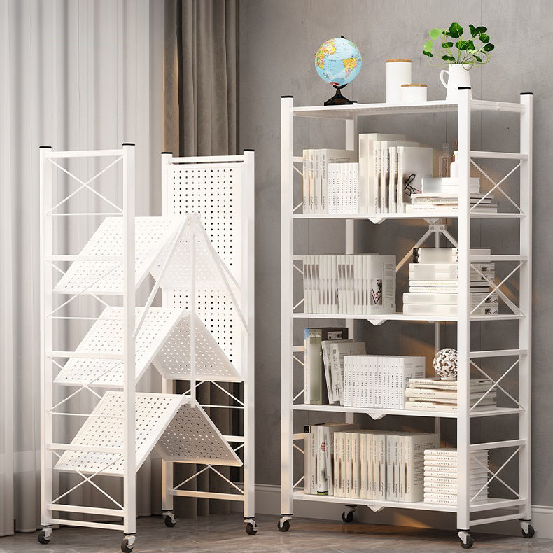 Industrial Geometric Bookcase Metal Open Back Bookcase with Wheels Clearhalo 'Bookcases' 'furn' 'furn_bookcases' 'Furniture' 'furniture_bookcases' 'Office Furniture' 5047863