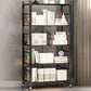 Industrial Geometric Bookcase Metal Open Back Bookcase with Wheels 28.3"L x 14.2"W x 63.8"H Black Clearhalo 'Bookcases' 'furn' 'furn_bookcases' 'Furniture' 'furniture_bookcases' 'Office Furniture' 5047864