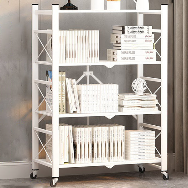 Industrial Geometric Bookcase Metal Open Back Bookcase with Wheels 28.3"L x 14.2"W x 49.2"H White Clearhalo 'Bookcases' 'furn' 'furn_bookcases' 'Furniture' 'furniture_bookcases' 'Office Furniture' 5047871