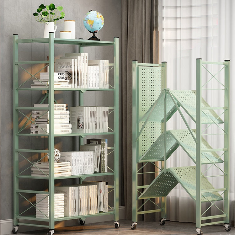 Industrial Geometric Bookcase Metal Open Back Bookcase with Wheels Clearhalo 'Bookcases' 'furn' 'furn_bookcases' 'Furniture' 'furniture_bookcases' 'Office Furniture' 5047879