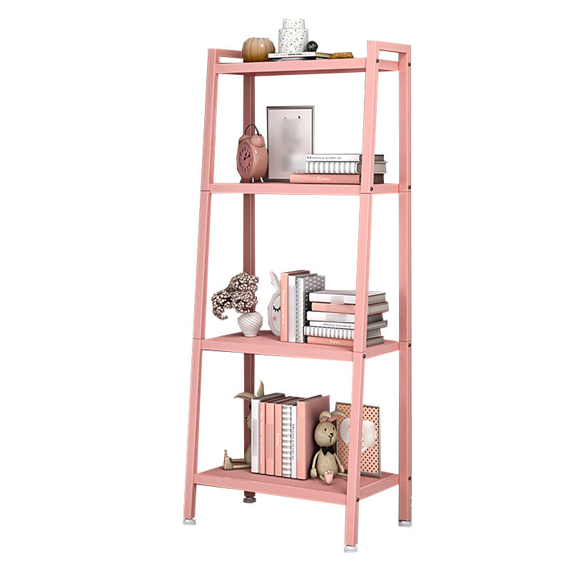Contemporary Open Ladder Bookshelf Metal Vertical Bookshelf for Home 23.6"L x 13.8"W x 57.9"H Pink Clearhalo 'Bookcases' 'furn' 'furn_bookcases' 'Furniture' 'furniture_bookcases' 'Office Furniture' 5047899