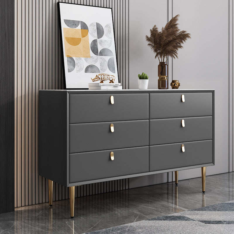 Modern Leatherwear Sideboard Stone Countertop Buffet Table with Drawer for Dining Room 47"L x 16"W x 30"H Grey Clearhalo 'buffet_sideboard' 'Buffets & Sideboards' 'furn' 'furn_buffet_sideboard' 'Furniture' 'furniture_buffet_sideboard' 'Kitchen & Dining Furniture' 5047996