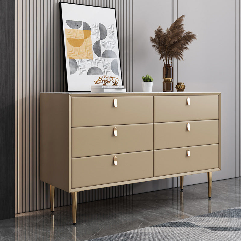 Modern Leatherwear Sideboard Stone Countertop Buffet Table with Drawer for Dining Room 47"L x 16"W x 30"H Khaki Clearhalo 'buffet_sideboard' 'Buffets & Sideboards' 'furn' 'furn_buffet_sideboard' 'Furniture' 'furniture_buffet_sideboard' 'Kitchen & Dining Furniture' 5048012