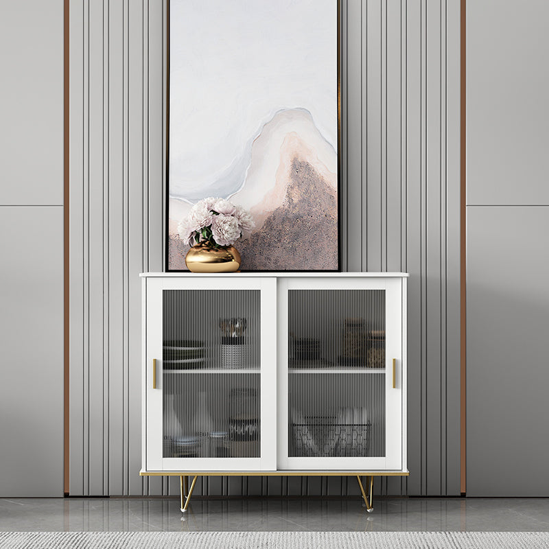 Glass and Sliding Doors Sideboard Modern MDF Kitchen 2-door Breakfront Sideboard 39"L x 16"W x 35"H White Clearhalo 'buffet_sideboard' 'Buffets & Sideboards' 'furn' 'furn_buffet_sideboard' 'Furniture' 'furniture_buffet_sideboard' 'Kitchen & Dining Furniture' 5048116