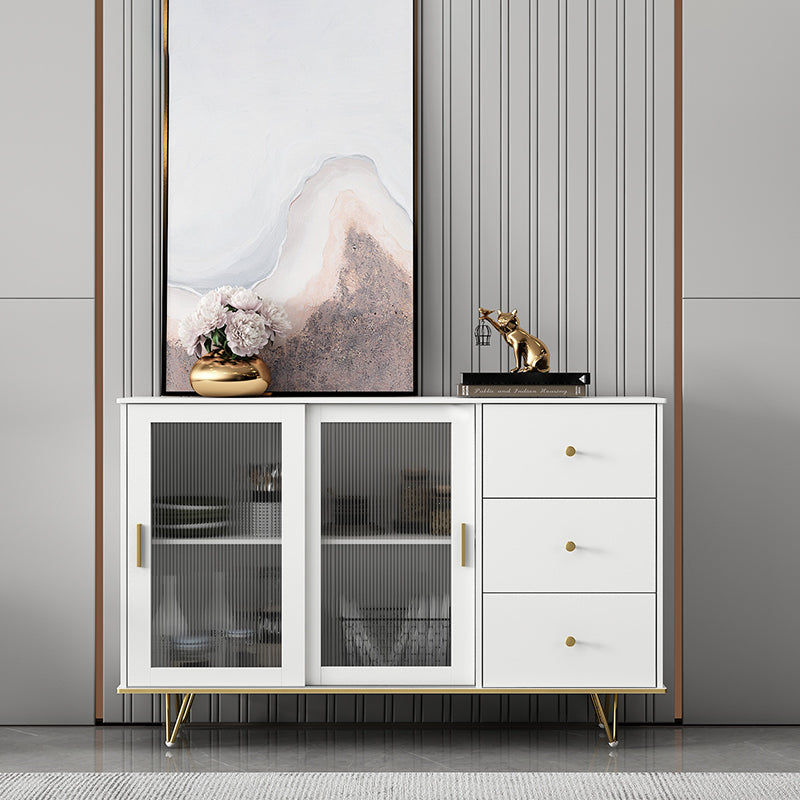 Glass and Sliding Doors Sideboard Modern MDF Kitchen 2-door Breakfront Sideboard 55"L x 16"W x 35"H White Clearhalo 'buffet_sideboard' 'Buffets & Sideboards' 'furn' 'furn_buffet_sideboard' 'Furniture' 'furniture_buffet_sideboard' 'Kitchen & Dining Furniture' 5048118