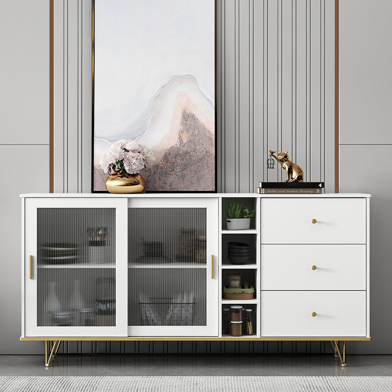 Glass and Sliding Doors Sideboard Modern MDF Kitchen 2-door Breakfront Sideboard 71"L x 16"W x 35"H White Clearhalo 'buffet_sideboard' 'Buffets & Sideboards' 'furn' 'furn_buffet_sideboard' 'Furniture' 'furniture_buffet_sideboard' 'Kitchen & Dining Furniture' 5048119