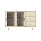 Glass and Sliding Doors Sideboard Modern MDF Kitchen 2-door Breakfront Sideboard 55"L x 16"W x 35"H Champagne Clearhalo 'buffet_sideboard' 'Buffets & Sideboards' 'furn' 'furn_buffet_sideboard' 'Furniture' 'furniture_buffet_sideboard' 'Kitchen & Dining Furniture' 5048123