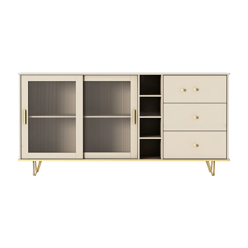 Glass and Sliding Doors Sideboard Modern MDF Kitchen 2-door Breakfront Sideboard 71"L x 16"W x 35"H Champagne Clearhalo 'buffet_sideboard' 'Buffets & Sideboards' 'furn' 'furn_buffet_sideboard' 'Furniture' 'furniture_buffet_sideboard' 'Kitchen & Dining Furniture' 5048125