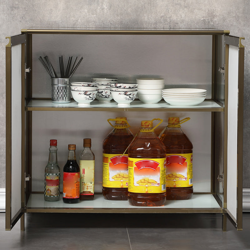 Modern White Metal Sideboard Tempered Glass Doors Cabinets Dining Server for Living Room Clearhalo 'buffet_sideboard' 'Buffets & Sideboards' 'furn' 'furn_buffet_sideboard' 'Furniture' 'furniture_buffet_sideboard' 'Kitchen & Dining Furniture' 5048145