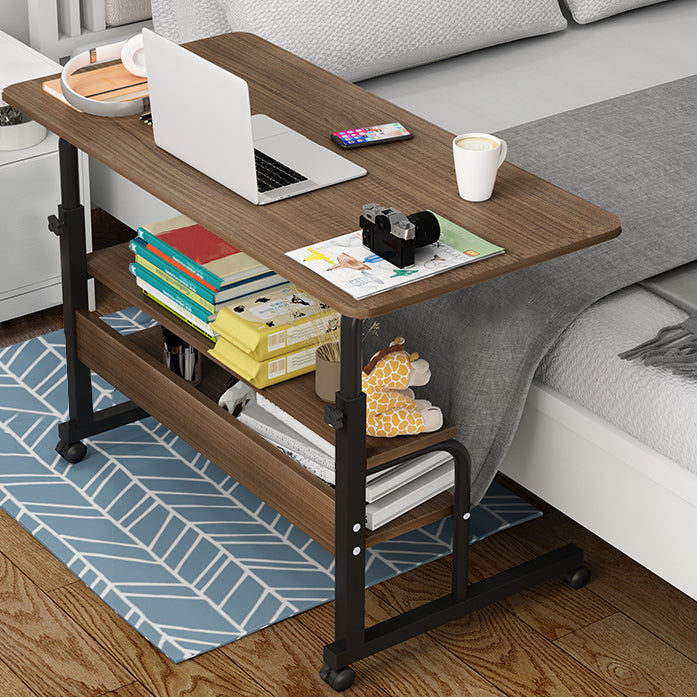 Curved Adjustable Writing Desk Modern Manufactured Wood with Caster Wheels 31"L x 16"W x 35"H Brown Clearhalo 'furn' 'furn_office_desk' 'Furniture' 'furniture_office_desk' 'Office Desks' 'Office Furniture' 'office_desk' 5048166