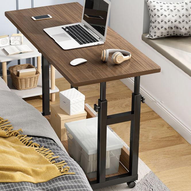 Curved Adjustable Writing Desk Modern Manufactured Wood with Caster Wheels 31"L x 16"W x 33"H Brown Clearhalo 'furn' 'furn_office_desk' 'Furniture' 'furniture_office_desk' 'Office Desks' 'Office Furniture' 'office_desk' 5048169