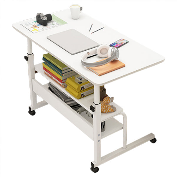 Curved Adjustable Writing Desk Modern Manufactured Wood with Caster Wheels 31"L x 16"W x 35"H White Clearhalo 'furn' 'furn_office_desk' 'Furniture' 'furniture_office_desk' 'Office Desks' 'Office Furniture' 'office_desk' 5048177