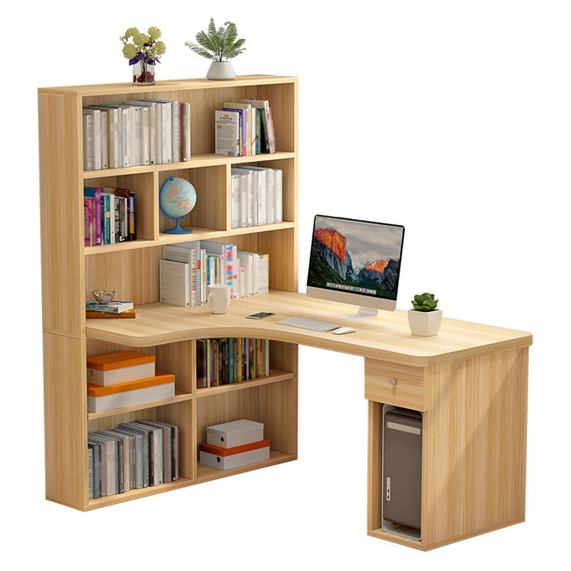 Modern Manufactured Wood Desk Corner Writing Desk with 1 Drawer and Bookshelf Walnut Clearhalo 'furn' 'furn_office_desk' 'Furniture' 'furniture_office_desk' 'Office Desks' 'Office Furniture' 'office_desk' 5048188