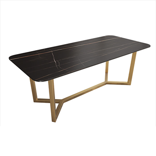 Curved Meeting Table Office Luxury Sintered Stone Writing Desk 47.2"L x 23.6"W x 29.5"H Black-Gold Clearhalo 'furn' 'furn_office_desk' 'Furniture' 'furniture_office_desk' 'Office Desks' 'Office Furniture' 'office_desk' 5048207